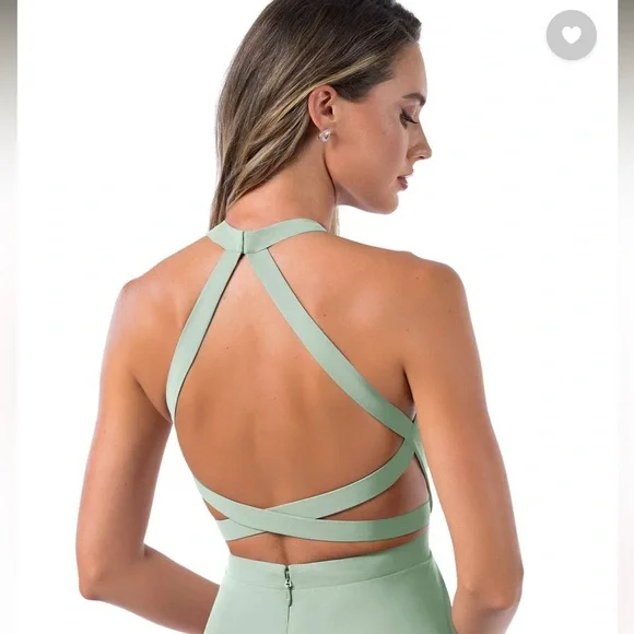 AZAZIE CLARICE A-Line Halter Chiffon Floor-Length Dress Agave Sz A0 NWT ◼️ - Picture 3 of 13